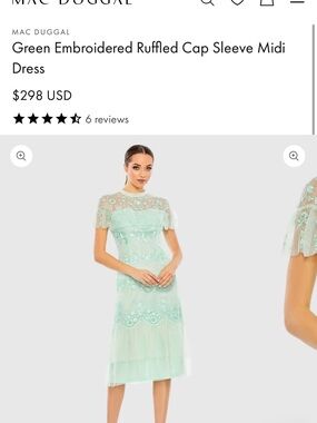 Mac Duggal Mint Green Embroidered Ruffle Cap Sleeve Midi Dress